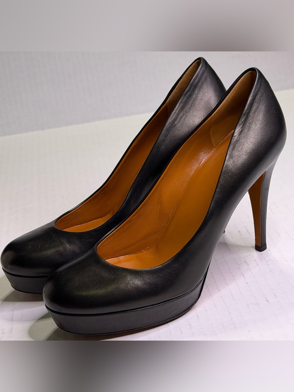 Gucci Black Nappa Leather Hidden Platform Pumps Stiletto Heels EU 38 Italy